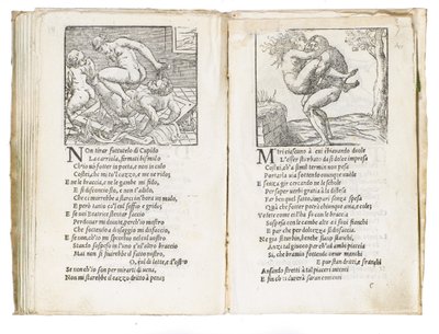 Sida från "Sonetti Lussuriosi" av Pietro Aretino, illustrerad av Giulio Romano och graverad av Marcantonio Raimondi, publicerad i Venedig, ca 1527 av Italian School