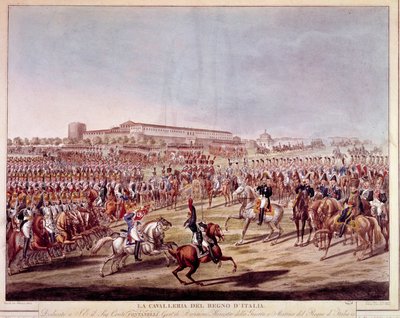 Parad av det italienska kavalleriet i kungariket Italien. Tryck från början av 1800-talet av Italian School