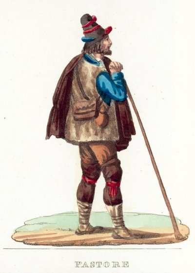 Pastore (färgad gravyr) av Italian School