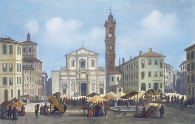 Piazza Santo Stefano från Views of Milano och dess omgivningar av Italian School