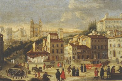 Piazza di Spagna och Trinita dei Monti av Italian School