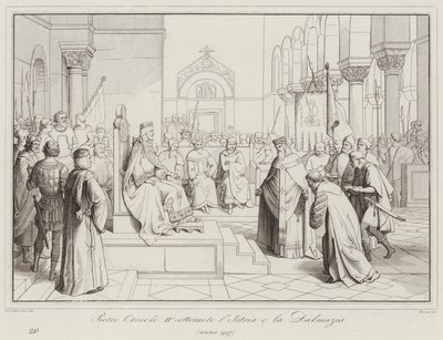 Pietro Orseolo II betvingar Istrien och Dalmatien, 997 (gravyr) av Italian School