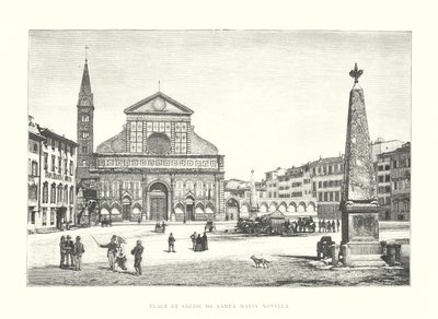 Torget och kyrkan Santa Maria Novella (gravyr) av Italian School
