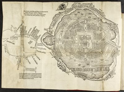 Plan av Mexiko, i Hernando Cortés, La preclara narratione di Ferdinando Cortese della Nuoua Hispagna, Venedig av Italian School