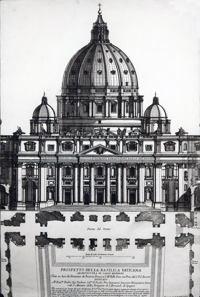 Plan av St. Peters, Rom, graverad av Alessandro Specchi av Italian School