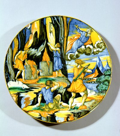 Skylt som visar Kain som dödar Abel, Rimini, mitten av 1500-talet (maiolica) av Italian School