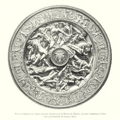 Ewer bricka i repellerat silver, utförd för House of Medici, tillskriven Benvenuto Cellini men troligen av Gaspero Mola (gravyr) av Italian School