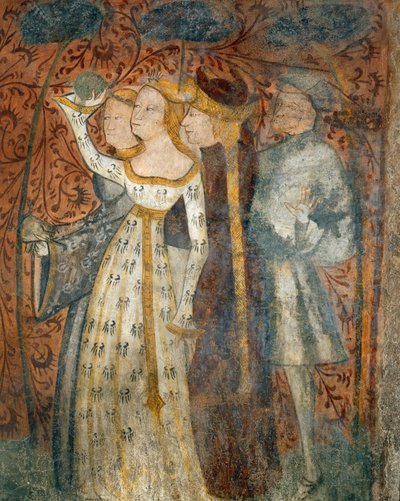 Spelar ett bollspel, detaljer från scener i en turnering och hovliv från Casa dEstate (Sommarhuset), 1388-1400 av Italian School