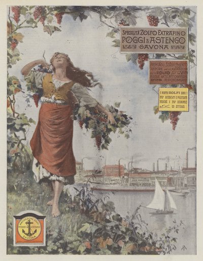 Poggi  Astengo (färglitografi) av Italian School