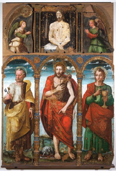 Polyptyk av Johannes döparen med Petrus och evangelisten Johannes, första hälften av 1500-talet (tempera på pannå) av Italian School