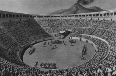 Pompeji: Amfiteater (litho) av Italian School