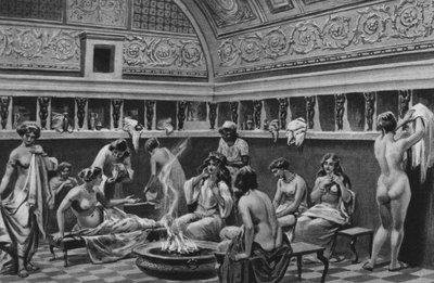 Pompeji: Interiör av forumets bad (litho) av Italian School