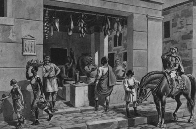 Pompeji: Ett lager (litho) av Italian School