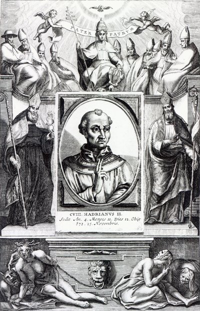 Påve Hadrianus II (gravyr) av Italian School