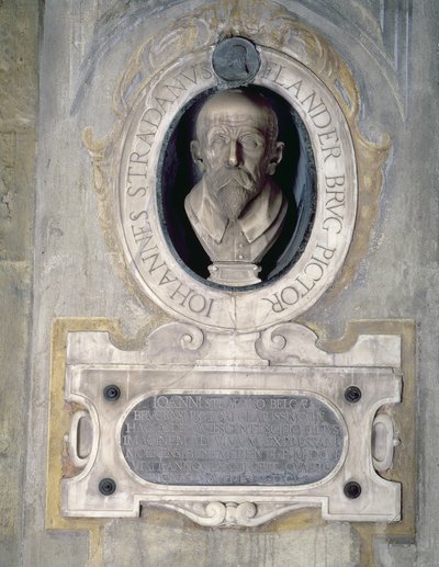 Porträttbyst av Joannes Stradanus, flamländskfödd målare, tecknare och gobelängdesigner, född Jan van der Straet i Brygge, verksam i Italien, även känd som Giovanni Stradano (1523-1605) (marmor) av Italian School