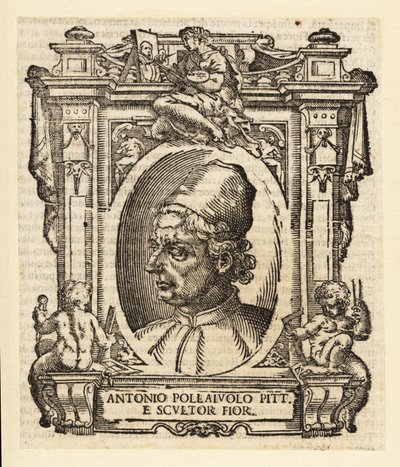 Porträtt av Antonio del Pollaiuolo, italiensk målare, skulptör, gravör och guldsmed från renässansen från Florens, cirka 1429-1498 av Italian School