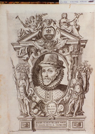 Porträtt av Cesare Black kallad Il Trombone (1536-1604), en italiensk dansare av Italian School