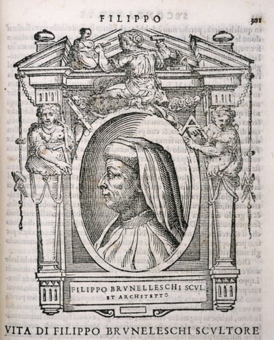 Porträtt av Filippo Brunelleschi (1377-1446) från Vasaris Lives of the Artists, publicerad första gången 1550 av Italian School