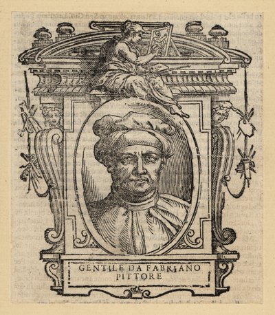Porträtt av Gentile da Fabriano, italiensk målare, internationell gotisk stil, cirka 1370-1427 av Italian School