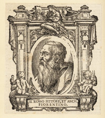 Porträtt av Giovanni Battista di Jacopo, känd som Rosso Fiorentino eller Il Rosso, italiensk arkitekt och maneristisk målare i olja och fresk från den florentinska skolan av Italian School