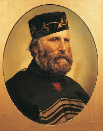 Porträtt av Giuseppe Garibaldi, ca 1897 (olja på kartong) av Italian School