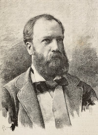 Porträtt av Karl Hillebrand (1829-1884), tysk historiker, gravyr av Riera från fotografi av Schemboche, från L