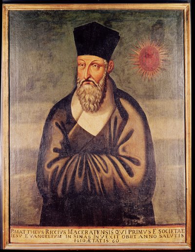 Porträtt av Matteo Ricci (1552-1610) italiensk missionär, grundare av jesuitmissionen i Kina (panel) av Italian School