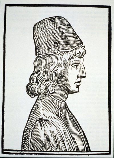 Porträtt av Pico della Mirandola (1463-94), från Delle Celeste Fisionomia av Giovanni Battista della Porta, Padua 1616, illustrerad i History of Magic, publicerad i slutet av 1800-talet av Italian School