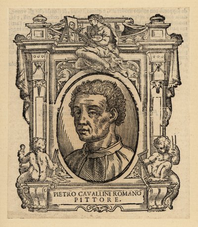 Porträtt av Pietro Cavallini, italiensk målare och mosaikdesigner från senmedeltiden av Italian School