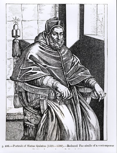 Porträtt av påven Sixtus V (1520-90) illustration från "Vetenskap och litteratur under medeltiden och renässansen", skriven och graverad av Paul Lacroix, 1878 av Italian School