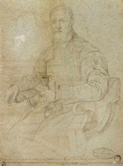 Porträtt av Tizian (Tiziano Vecellio) (ca 1485-1576) Romersk skola (kol på papper) av Italian School