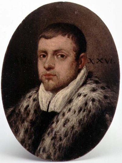 Porträtt av en venetiansk patricier (olja på koppar) av Italian School