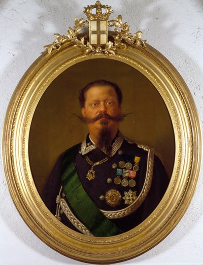Porträtt av kungen av Italien Vittorio Emanuele II (Victor Emmanuel) (Victor-Emmanuel) (1820-1870) Anonym målning. 1800-talets privatsamling - Porträtt av kungen av Italien, Victor Emanuel II (Vittorio Emanuele II) (1820-1870). Anonym målning av Italian School