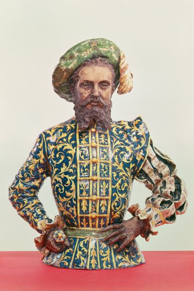 Möjligen ett porträtt av Giovanni Da Verrazzano (1485-1528) (glaserad och oglaserad keramik) av Italian School