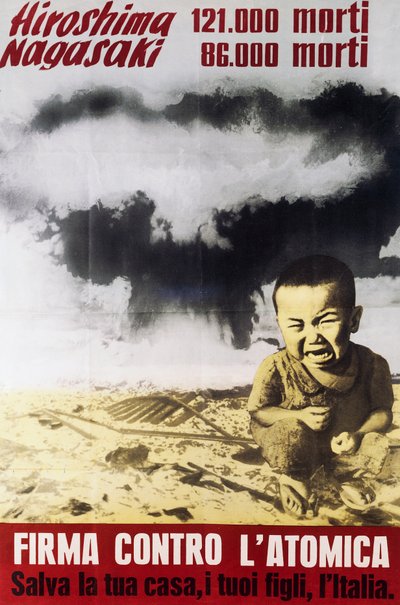 Affisch som protesterar mot atombomben skapad av National Committee of Partisans of Peace av Italian School