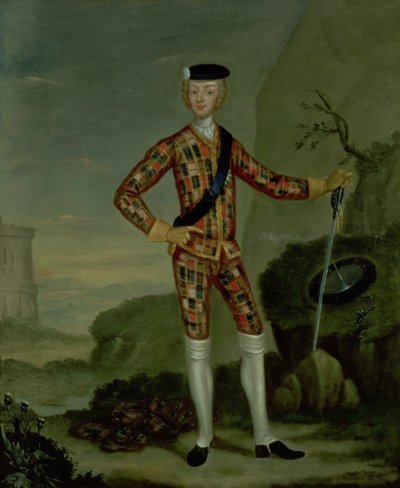 Prins Charles Edward (Bonnie Prince Charlie, 1720-88) i Tartan av Italian School