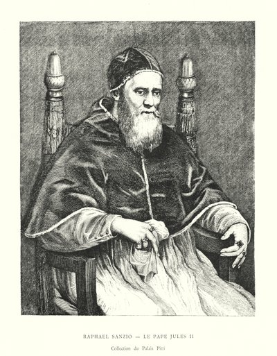 Raphael Sanzio, påven Julius II, Pitti Palace Collection (gravyr) av Italian School