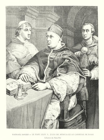Raphael Sanzio, Le Pape Leon X, Jules de Medici och kardinal de Rossi, Collection du Palais Pitti (gravyr) av Italian School