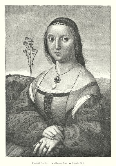 Raphael Sanzio, Maddalena Doni, Galerie Pitti (gravyr) av Italian School