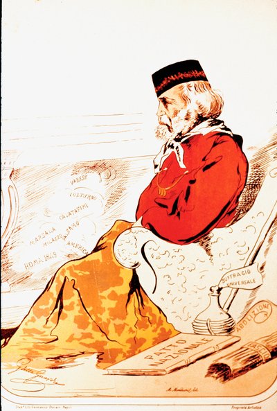 Representation av medlemmar av den parlamentariska högern för Risorgimentos hjältar och italiensk patriot Giuseppe Garibaldi (1807-1882) 1874. Teckning. Rom, Museo del Risorgimento av Italian School