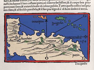 Representation av de karibiska öarna och Venezuelas kuster. Isolario (karta över öar) av Benedetto Bordone. Venedig 1547 av Italian School