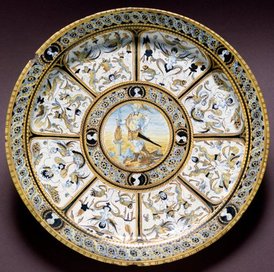 Representation av de romerska hjältarna Scaevola (Muzio Scevola) Keramisk platta tillverkad i Urbino, Italien. 1590 ca. Florens, Bargellos nationalmuseum av Italian School