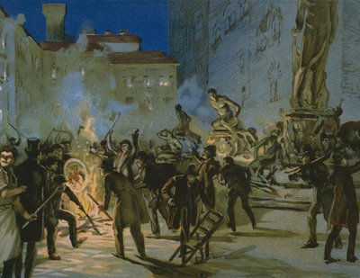 Revolution in Florence, 27 april 1859, illustration från ett album om Risorgimentos historia gjord för chokladen Talmone, sent 1800-tal av Italian School
