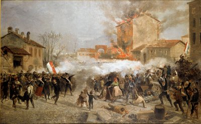 1848 års revolutioner, fem dagar i Milano: rebeller tar över porta Tosa den 22 mars (målning av Italian School