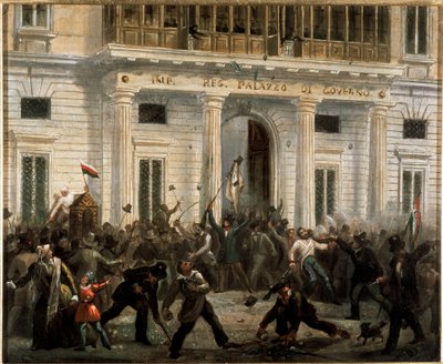 1848 års revolutioner, fem dagar i Milano: rebeller tar över regeringspalatset den 18 mars (målning av Italian School