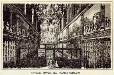 Rom: Sixtinska kapellet i Vatikanpalatset (litho) av Italian School