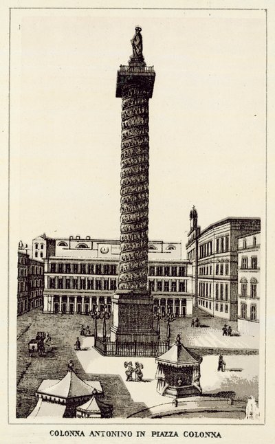 Rom: Antoninus kolumn på Piazza Colonna (litho) av Italian School
