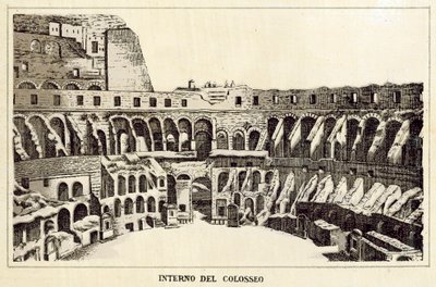 Rom: Colosseums inre (litho) av Italian School