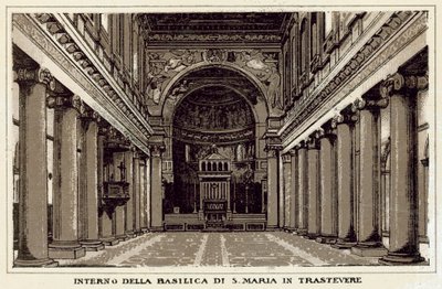 Rom: Interiören av basilikan S Maria in Trastevere (litho) av Italian School