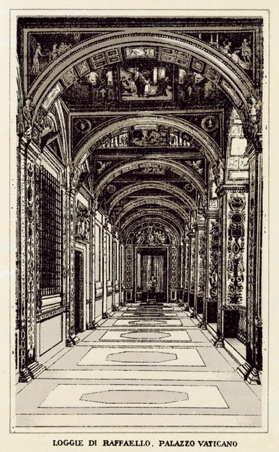 Rom: Loggie Di Raffaello, Vatikanpalatset (litho) av Italian School